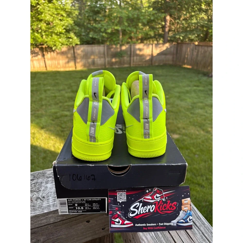 Nike Air Force 1 07‎ LV8 Utility Volt White Black AJ7747-700 Mens 9 Womens 10.5